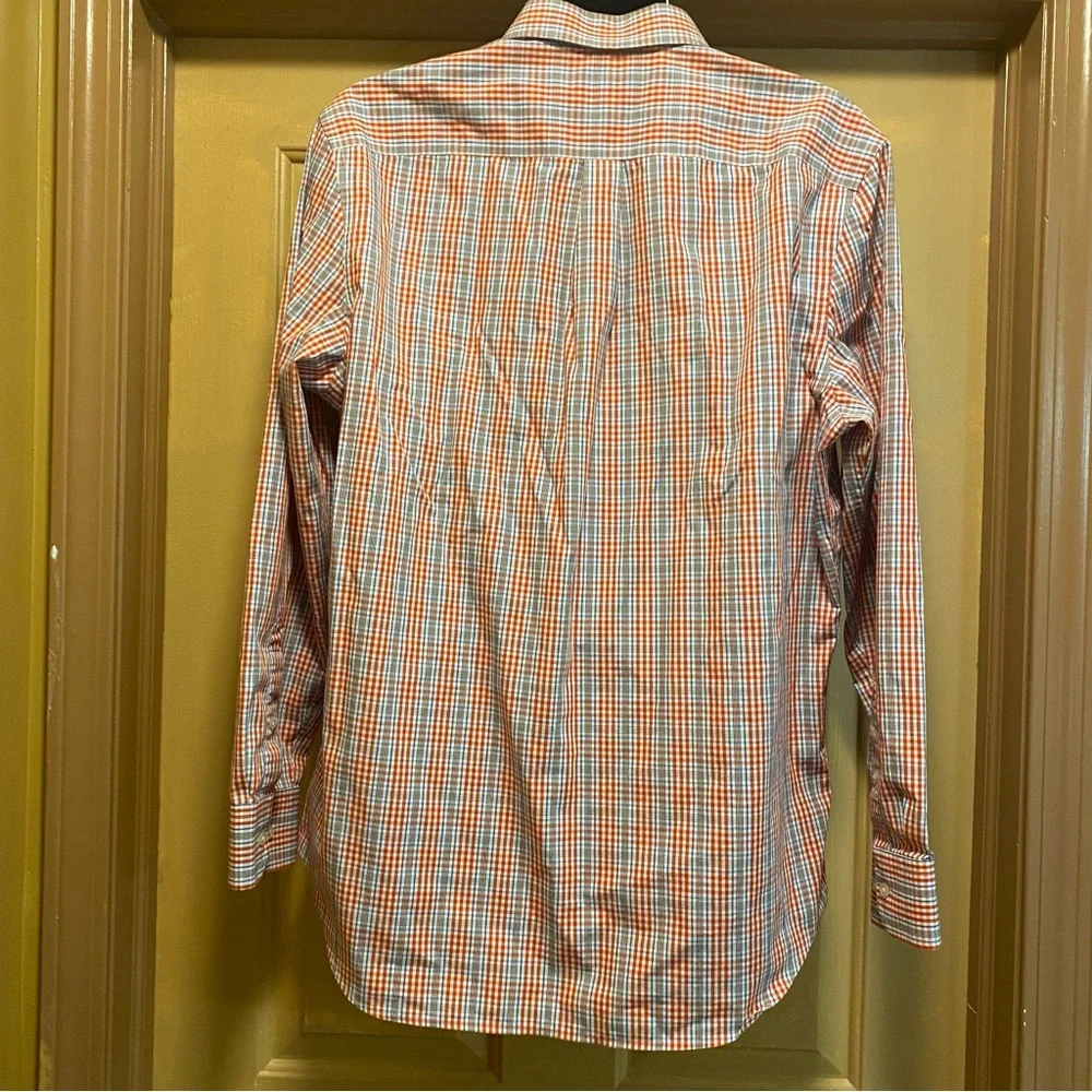 Banana Republic red/blue plaid button down long sleeve slim fit shirt sz 17/17.5